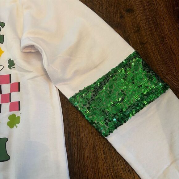 llmmer Kids St. Patrick's Day Sweatshirt Green Shamrock Sequin 9-10 - Picture 4 of 5